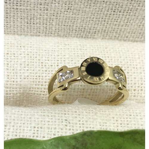 Nhẫn Nữ Mặt Tròn Khắc Số La Mã Titan Ko Đen TT 2861