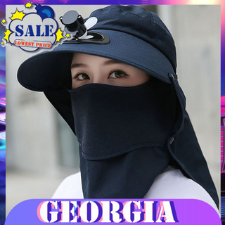 Mũ rộng vành trùm mặt và cổ chống nắng mùa hè có thể tháo rời có quạt tiện lợi