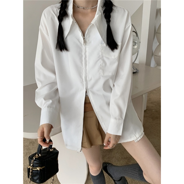 HUANG YOYO  Áo Khoác cardigan Tay Dài Dáng Rộng Màu Trơn Có Khóa Kéo Thời Trang Hàn Quốc Cho Nữ