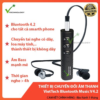 【Hàng sẵn sàng】 Thiết Bị Chuyển Đổi Âm Thanh Có Dây Thành Không Dây VietTech Bluetooth Music V4.2 ( KHÔNG BAO GỒM TAI NG