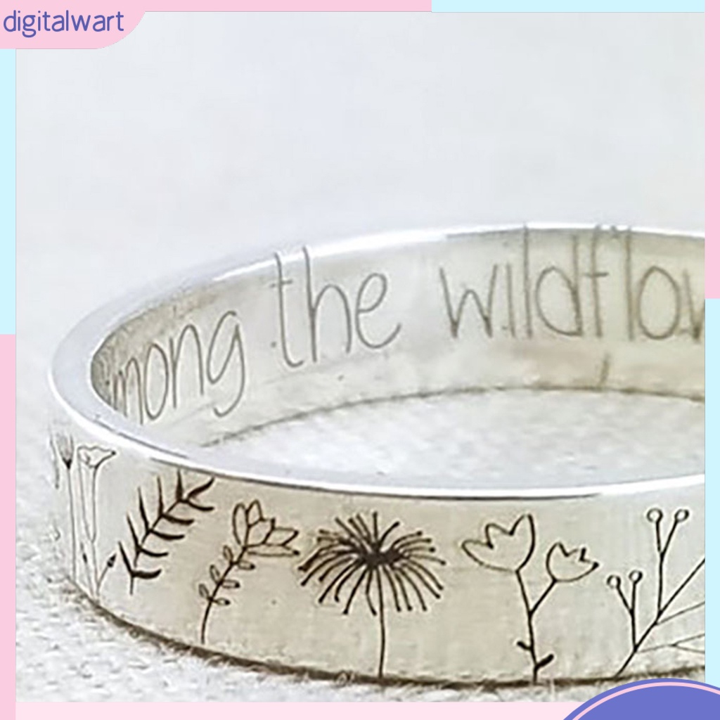 Nhẫn Hợp Kim Khắc Chữ Và Hoa Bồ Công Anh Thời Trang