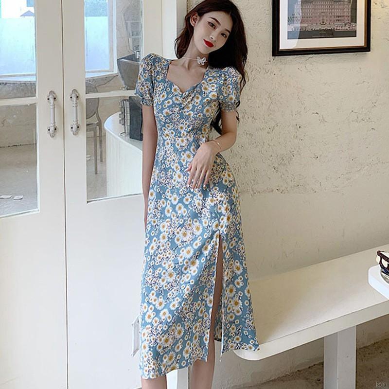 Đầm hoa tay phồng xinh xắn/ Đôi bông tai dành cho nữ