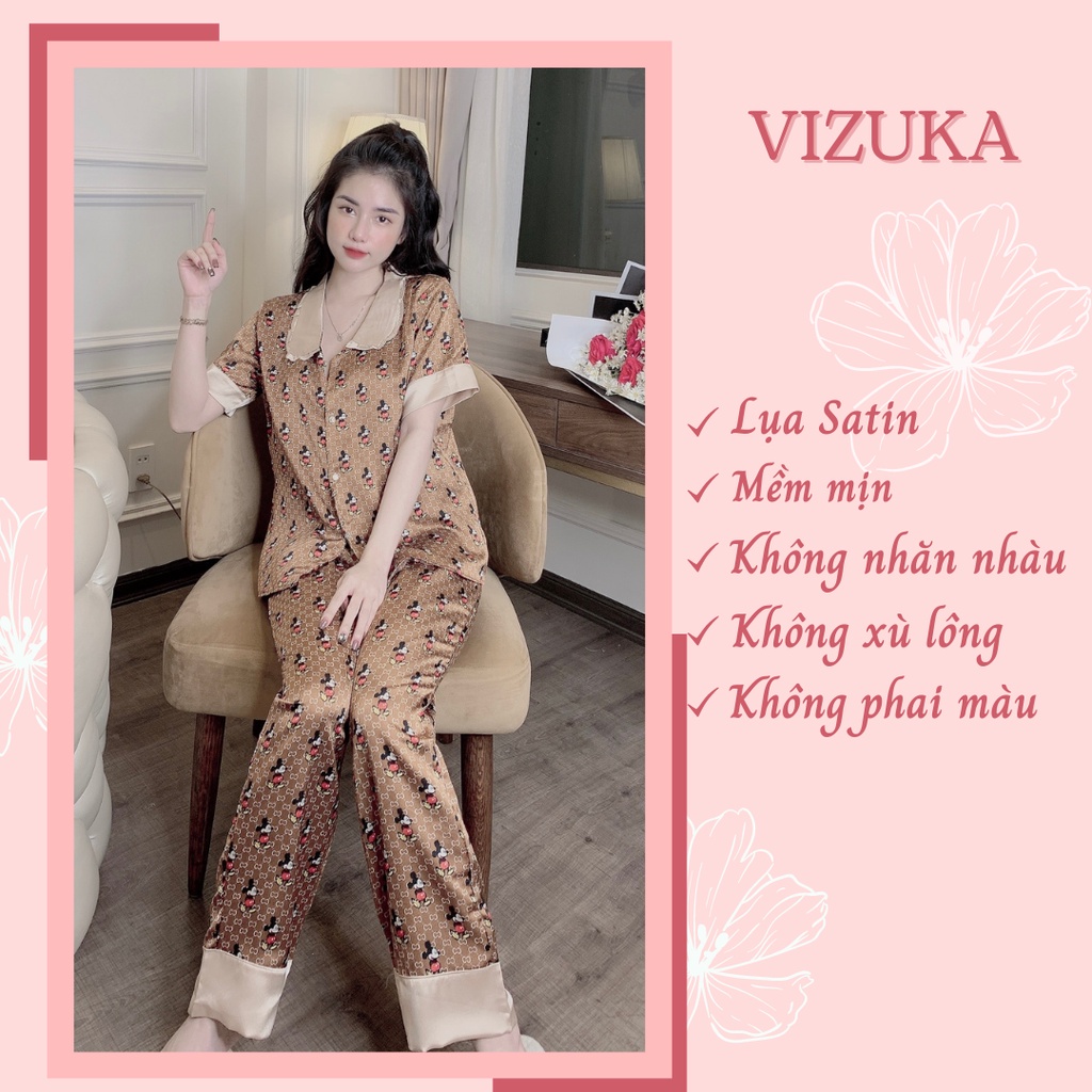 [Mã 44FASHIONSALE1 giảm 10K đơn 50K] Đồ bộ pijama nữ lụa tay ngắn quần dài mặc nhà dễ thương VIZUKA