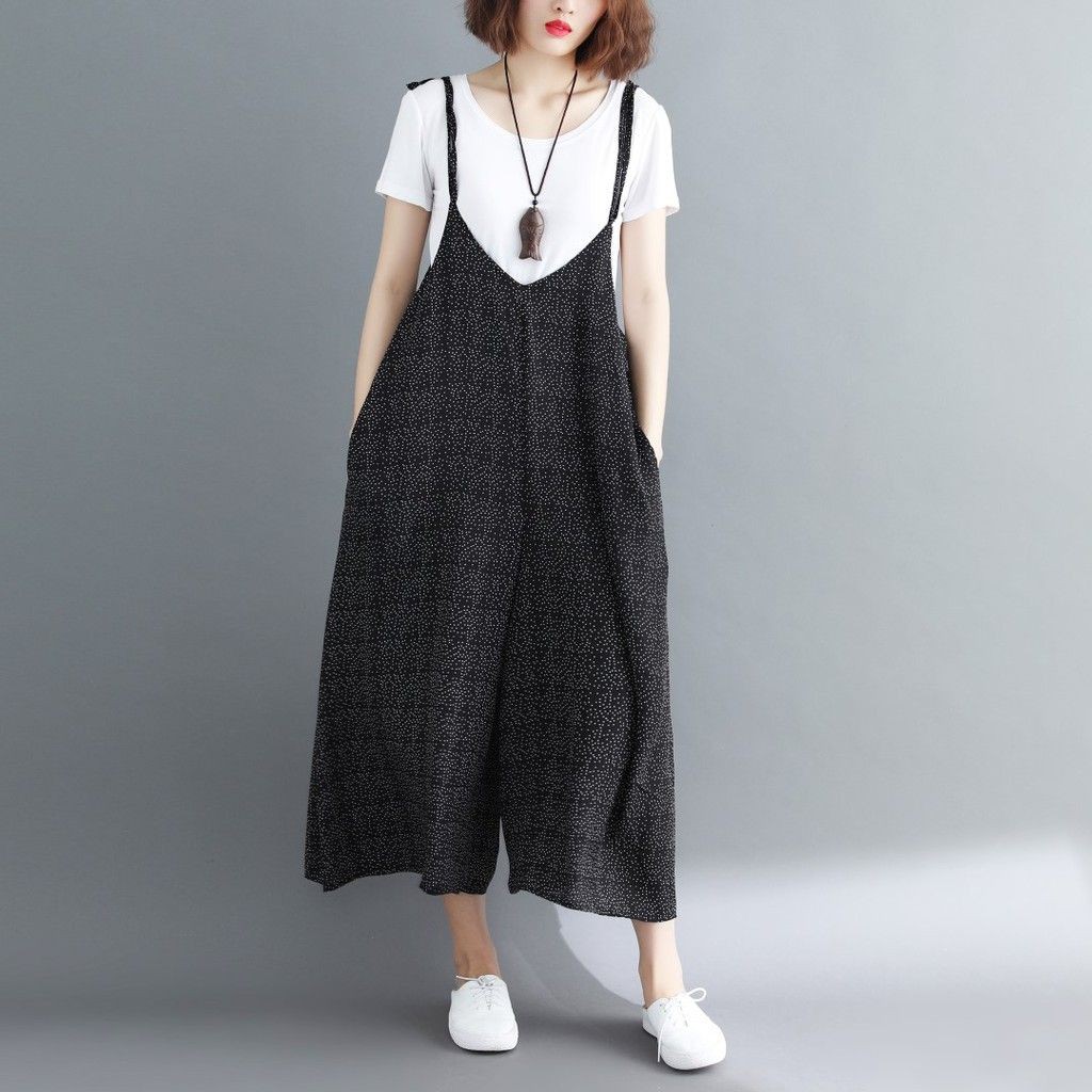 [ORDER] Quần yếm nữ bigsize ống rộng họa tiết đen chấm bi (fit 70kg) - Có ảnh thật | BigBuy360 - bigbuy360.vn