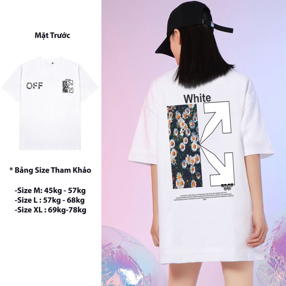 ÁO THUN, ÁO PHÔNG TAY LỠ UNISEX FORM RỘNG OVERSIZE OFF WHITE HOA CÚC G_DRAGON FREESHIP M65