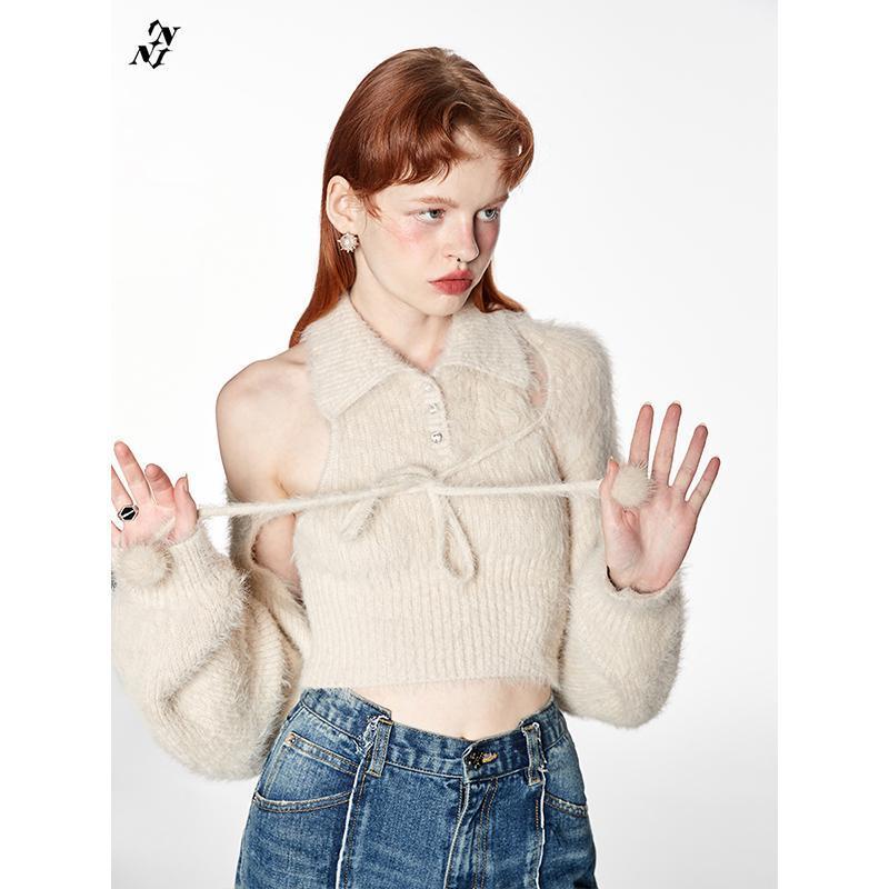 Bộ Áo Sweater Lông Xù + Áo Khoác Ngoài Dáng Rộng Quyến Rũ Cho Nữ 1jinn | BigBuy360 - bigbuy360.vn