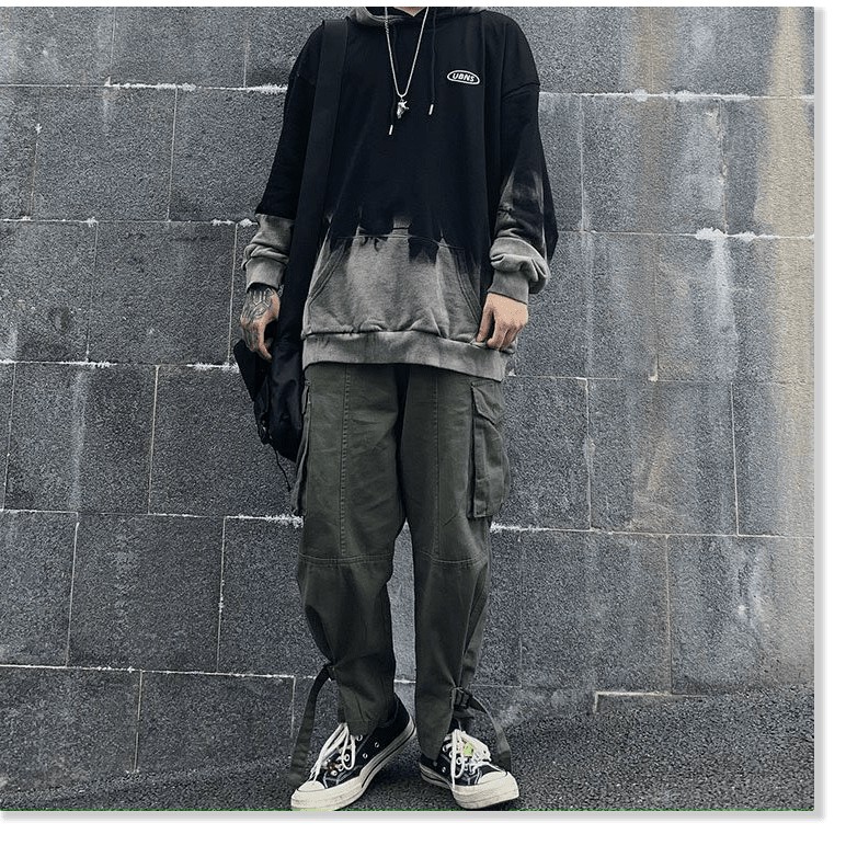 ÁO KHOÁC HOODIE NAM NỮ LOANG MÀU PHỐI ĐEN XÁM