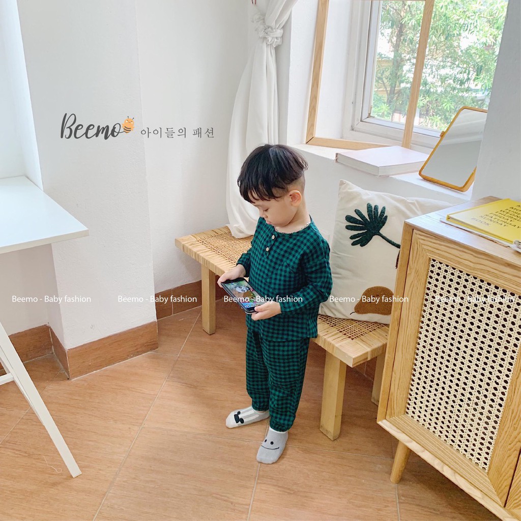 Set trang phục cho bé trai/ bé gái pijama kẻ xanh Beemo 20T6-B022