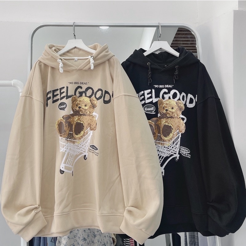 áo hoodie gấu màu đen + kem ảnh thật unisex ( nam nữ mặc đều được)