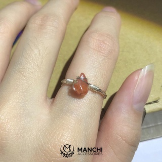 Nhẫn đá Red Agate handmade dây màu bạc
