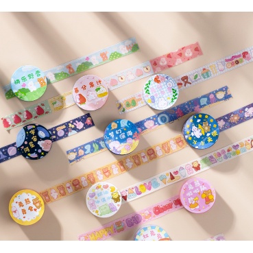 1 cuộn băng keo washi hình gấu hoạt hình nhiều màu dễ thương trang trí sổ tay thủ công DIY - MyNa Mart