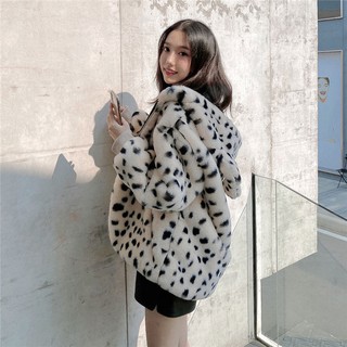 😍Ds Chất Lượng Tốt Chỉ Là Bạn💋Áo Khoác Len Giả Lông Cừu Dáng Rộng In Họa Tiết Da Báo Dễ Thương Có Mũ Trùm Thời Trang Mùa Đông Cho Nữ