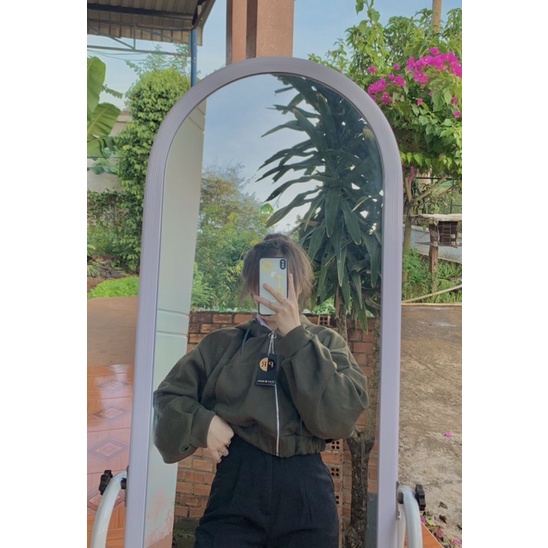áo khoác croptop xanh rêu chuẩn hàng shop chất dày dặn freesize
