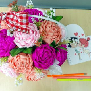 Giỏ hoa giấy nhún handmade (15 bông)