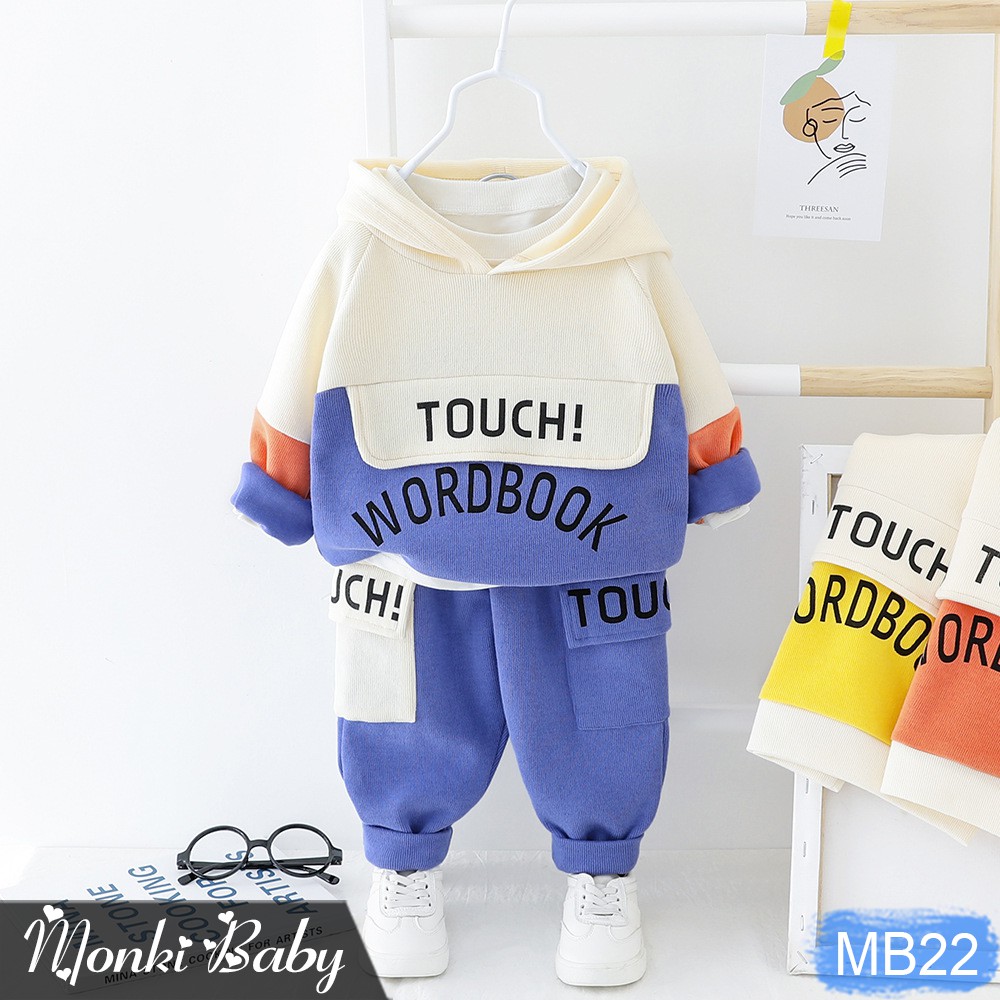 [LẺ SIZE 14-17kg] - Bộ quần áo len nỉ mềm thời trang bé trai, áo hoodie có mũ trùm đầu &amp; quần túi hộp phong cách | MB22