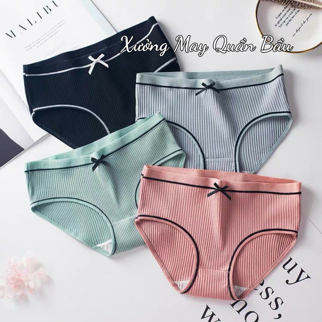 Quần Lót Nữ Cotton tăm mềm mát co dãn 4 chiều đính nơ siêu xinh QL009
