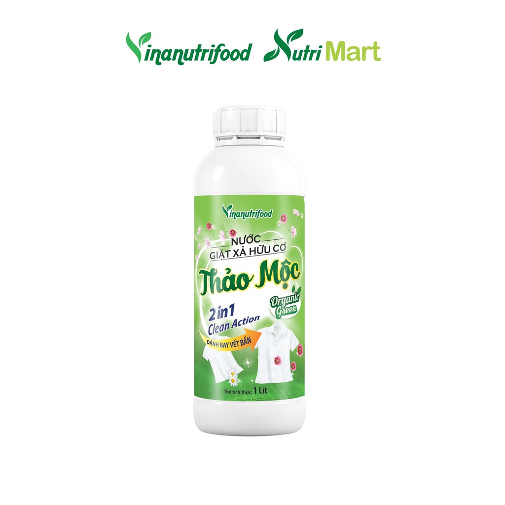 [Mã BMBAU50 giảm 50K đơn 150K] Nước Giặt - Xả Hữu Cơ Thảo Mộc Organic Green (2 in 1) Vinanutrifood, Chai 1000ml