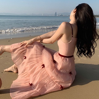 [48 hours hair] gentle wind first love fairy super fairy sling beach dress pure desire seaside vacation dress