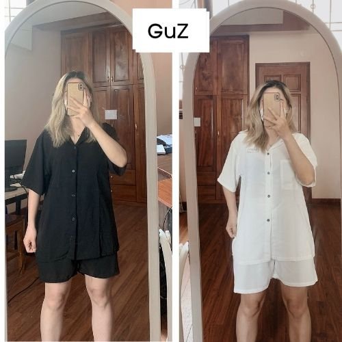 Set áo trơn Blazer basic tay lửng kèm quần đùi dáng rộng về 2 màu đen và trắng phong cách năng động trẻ trung GuZ