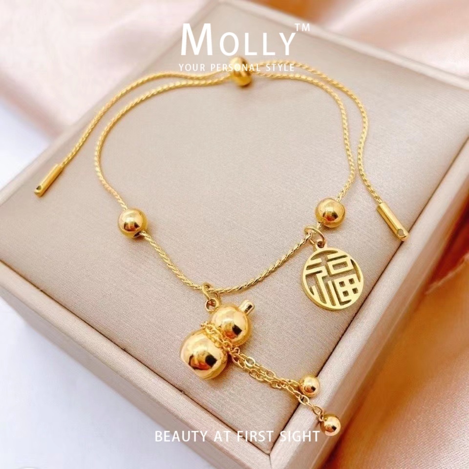 Molly™ Vòng Tay May Mắn Mạ Vàng 18K Không Phai Màu Có Thể Điều Chỉnh Kích Cỡ