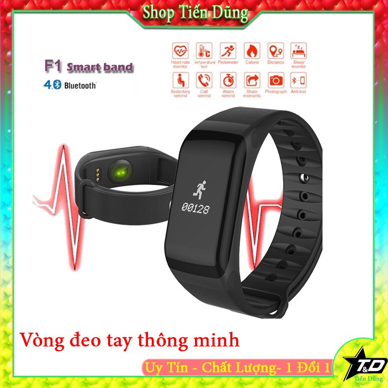 Vòng đeo tay thông mình F1 chống nước theo dõi sức khỏe hỗ trợ các chức năng thể thao, màn hình cảm ứng có màu