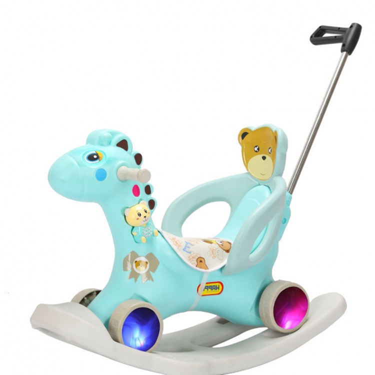 Ngựa bập bênh cho bé có bánh xe 3in1 đa năng có nhạc tay đẩy tựa lưng
