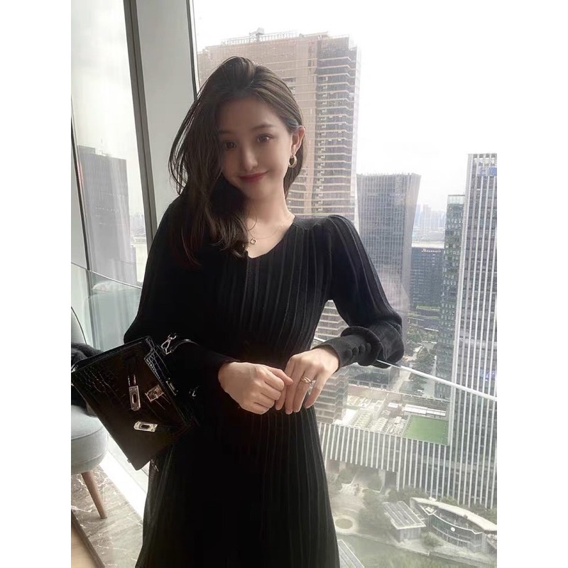 Đầm len dáng dài kiểu dập li