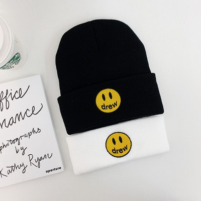 Mũ trùm đầu dệt kim họa tiết mặt cười phong cách Justin Bieber