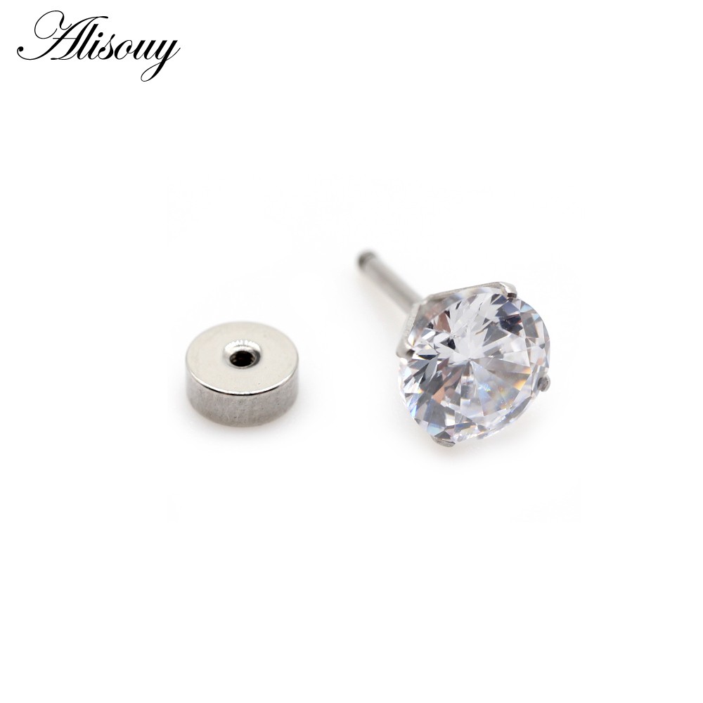 Alisouy 2 Chiếc Unisex Nam Nữ Tròn Pha Lê Zircon Thép Không Gỉ Bông Tai Barbell Tragus Sụn Xuyên Trang Sức