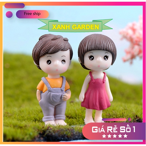 Tượng trang trí tiểu cảnh cặp đôi dễ thương, tiểu cảnh sen đá, tiểu cảnh để bàn, tiểu cảnh mini, phụ kiện terrarium