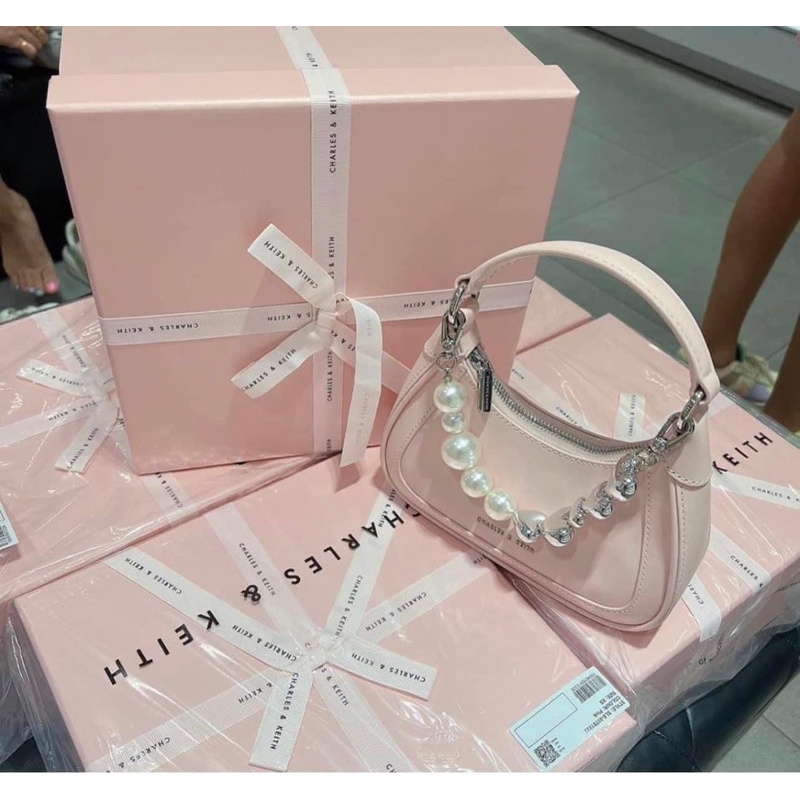 TÚI XÁCH TAY HỒNG KÈM NGỌC FULL BOX NƠ