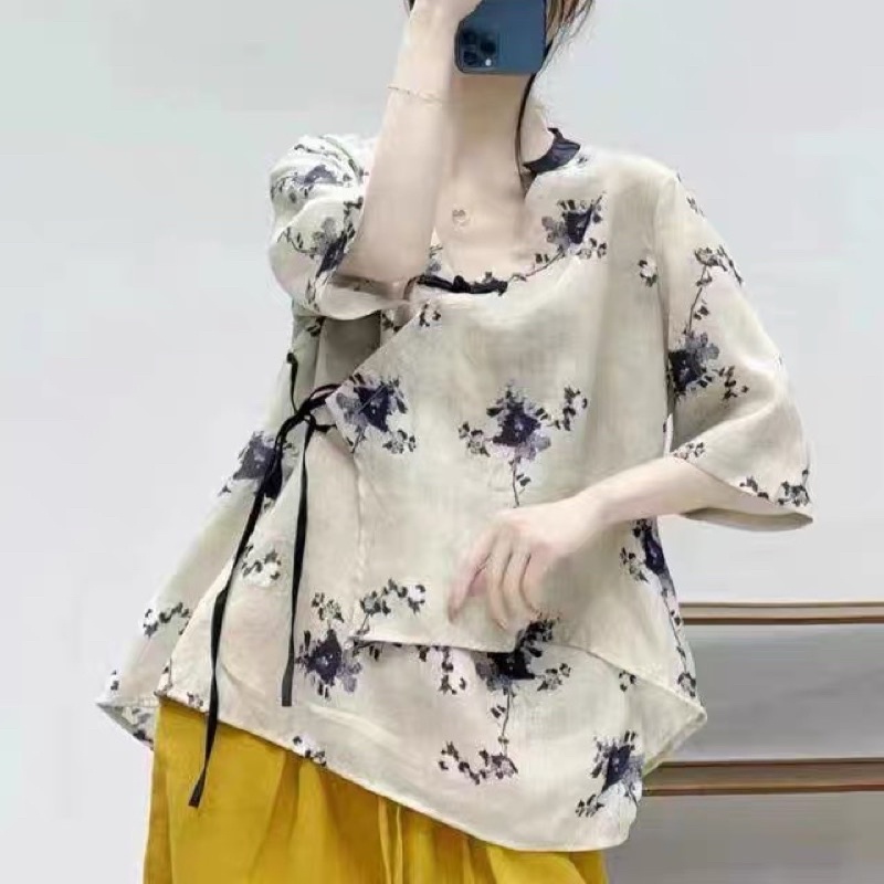 Áo oversize nút tàu / Dáng rộng / Cột vạt hờ / Chất cao cấp chính phẩm thấm hút mồ hôi