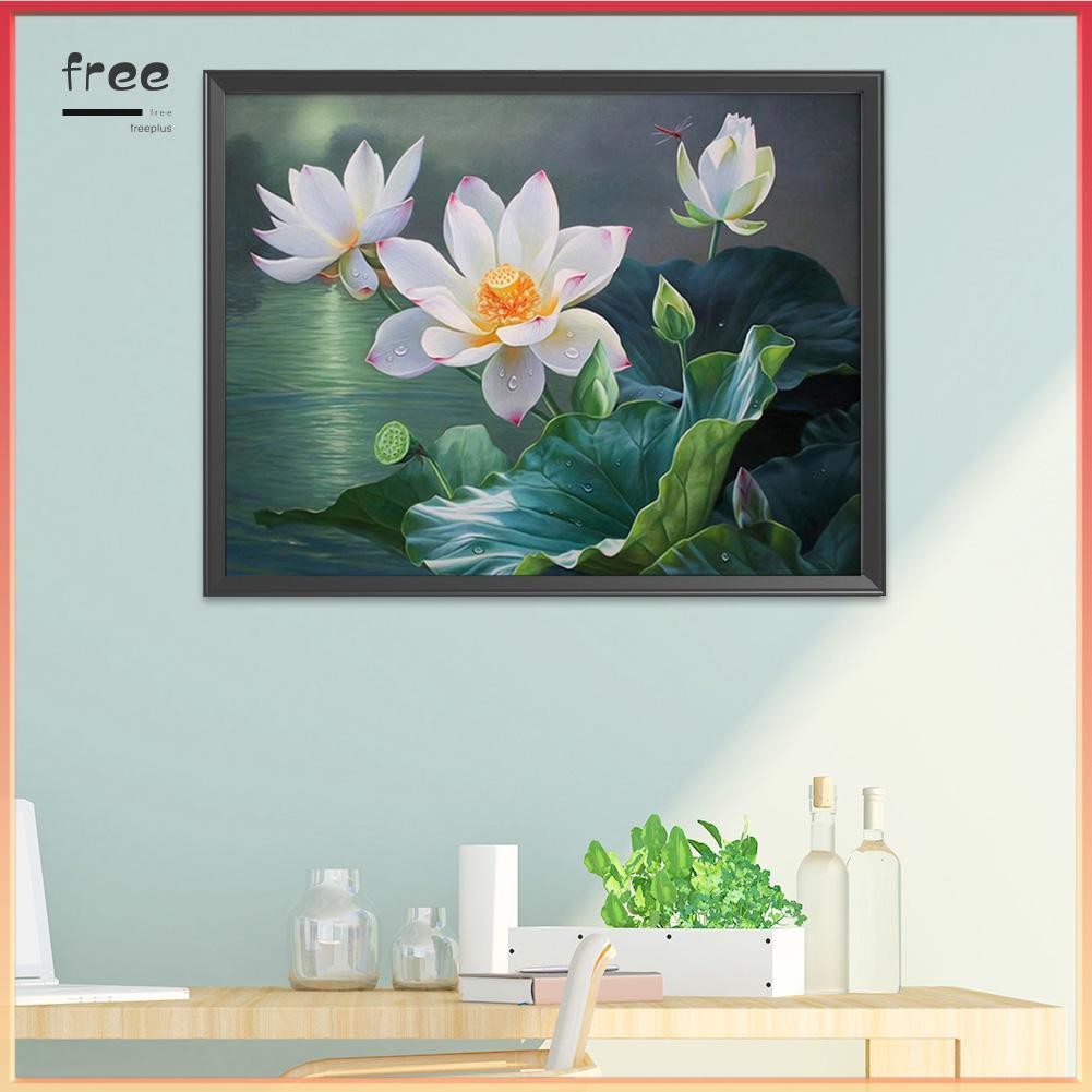 Tranh Thêu Chữ Thập Họa Tiết Hoa Sen Chân Thực Bắt Mắt Tự Làm 11ct 50x40cm