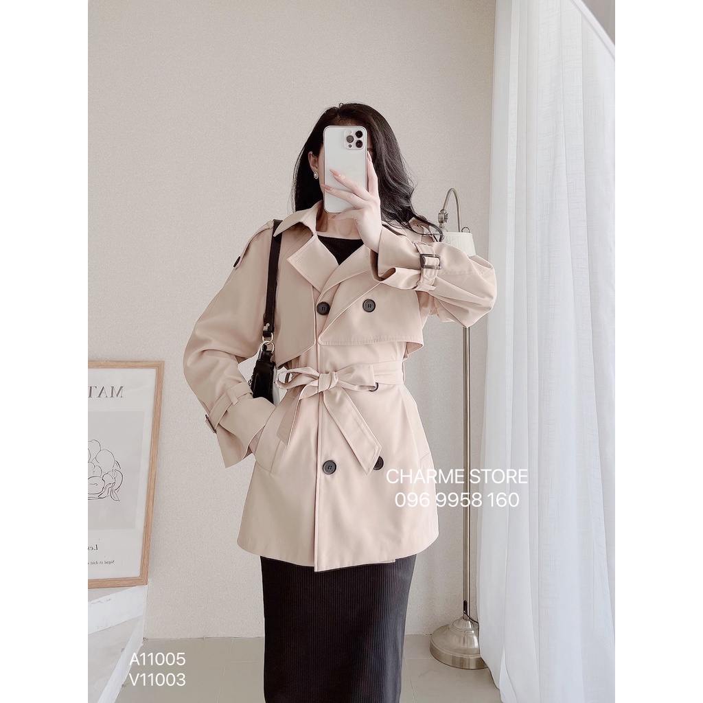 Áo khoác nữ Măng tô tay bo cách điệu thiết kế Charme 11005 | BigBuy360 - bigbuy360.vn