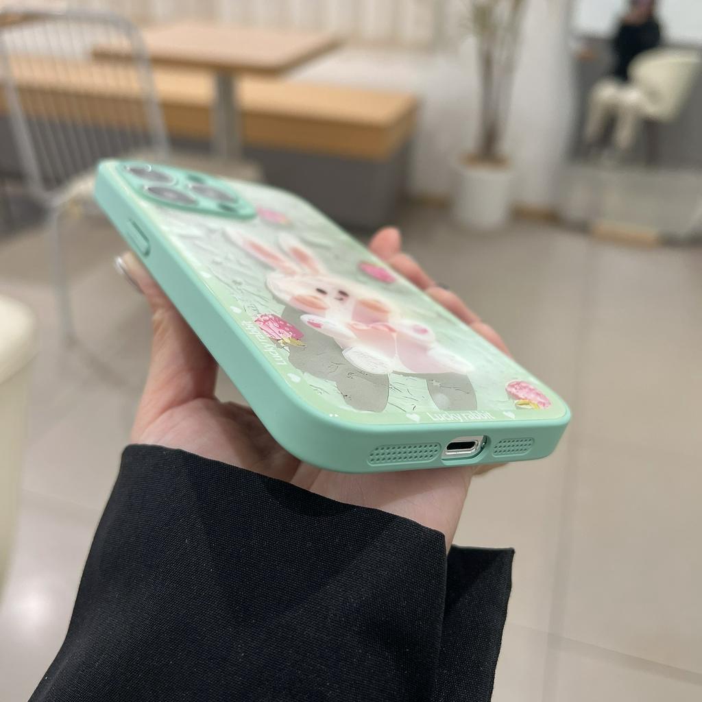 Ốp Thỏ Xanh lưng kính dành cho iPhone Xsmax 11 12 13 14 Pro Promax