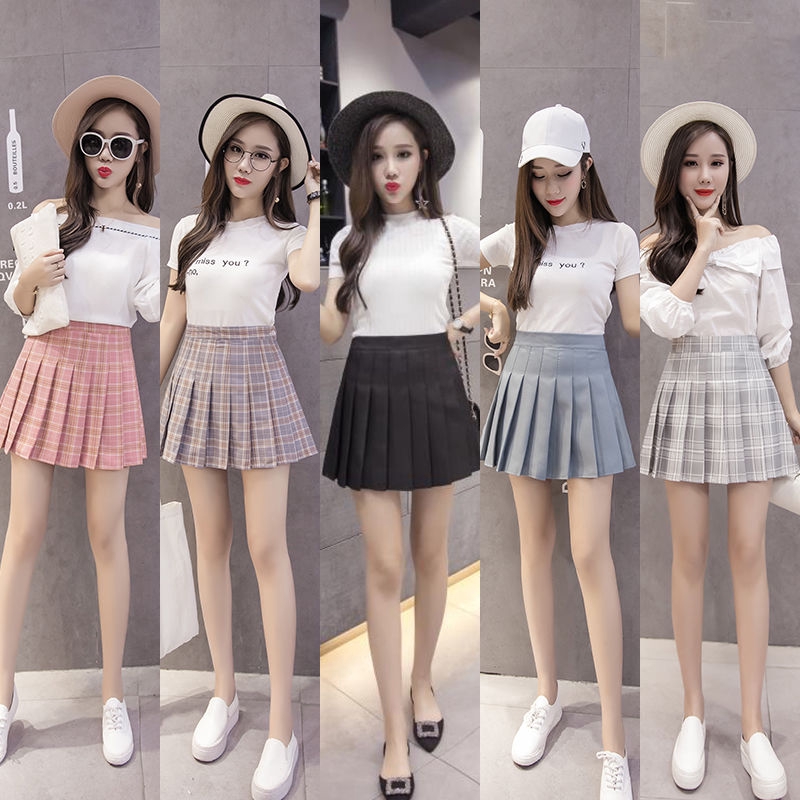 Chân Váy Lưng Cao Xếp Ly Sọc Ca Rô Thời Trang Hàn Quốc Cho Nữ