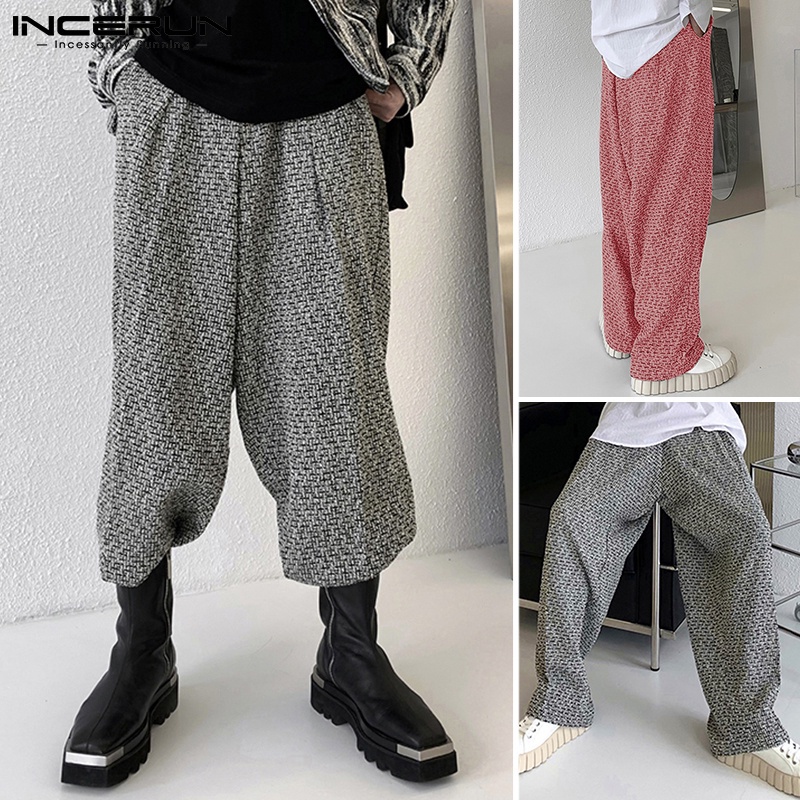 Quần dài INCERUN ống rộng màu trơn 2 màu thời trang cho nam