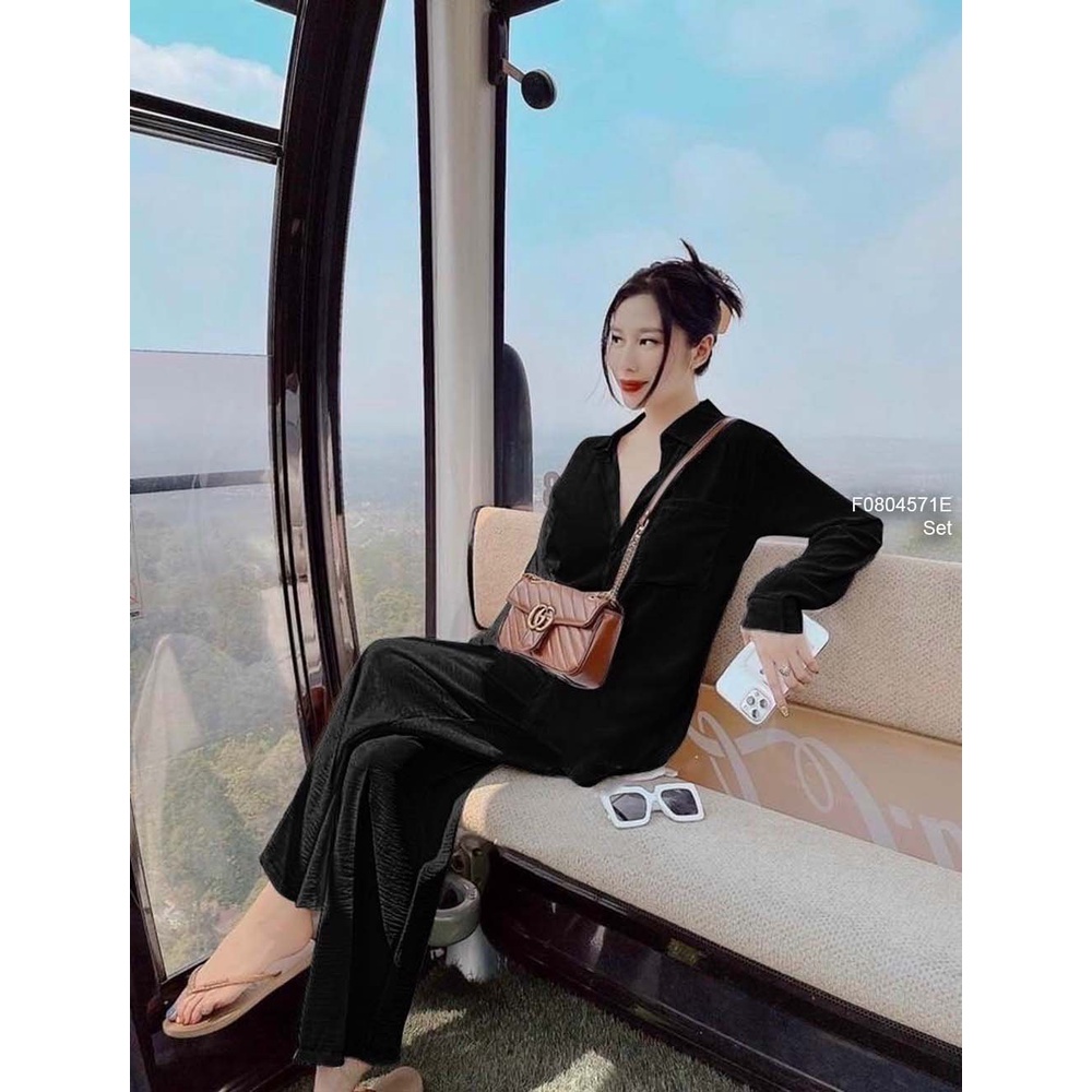 Set đũi áo sơ mi tay dài phối quần suông!