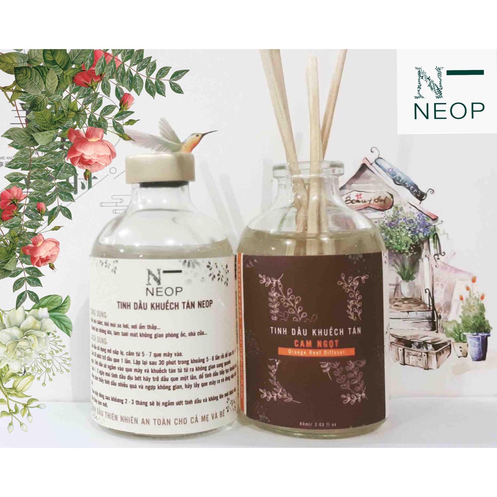 Tinh Dầu Khuếch Tán Cam NEOP 60ml (Tây Ban Nha) - Tặng 20 Que Mây Khuếch Tán - Orange Reed Diffuser