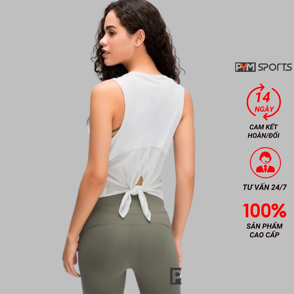 Áo cộc tay tập gym - tập yoga nữ phối voan, xẻ tà buộc sau lưng PYMAT008