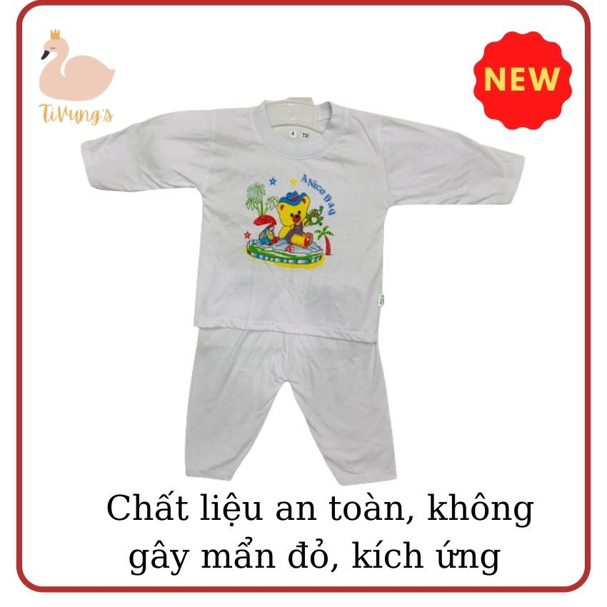 Quần áo tay dài trắng, vải cotton 100% cực mịn,thoáng mát,họa tiết hoạt hình cực đẹp - Shop TiVung chuyên quần áo trẻ em