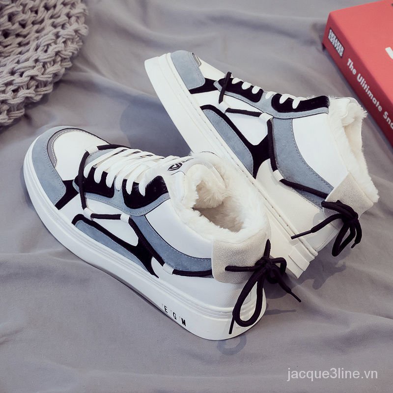 Giày thể thao cổ cao vải cotton lót lông cừu thời trang mùa đông cho nam