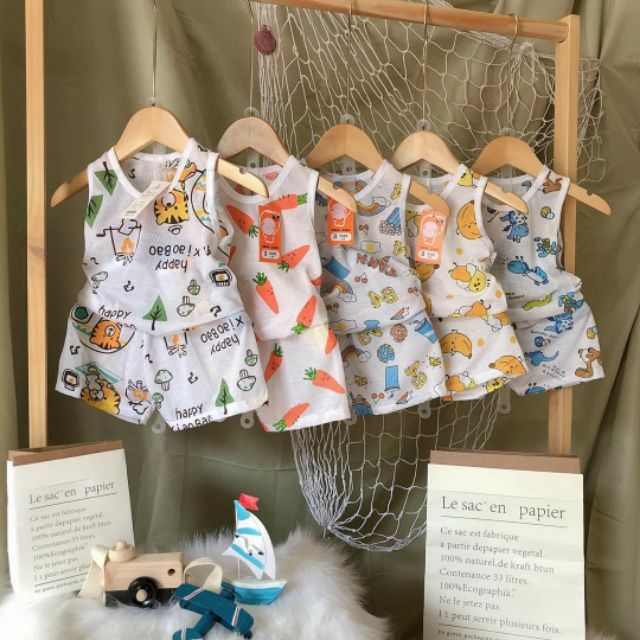 Đồ bộ quần áo ba lỗ cho bé trai và bé gái chất cotton giấy AM245 - quần áo trẻ em từ sơ sinh đến 16kg