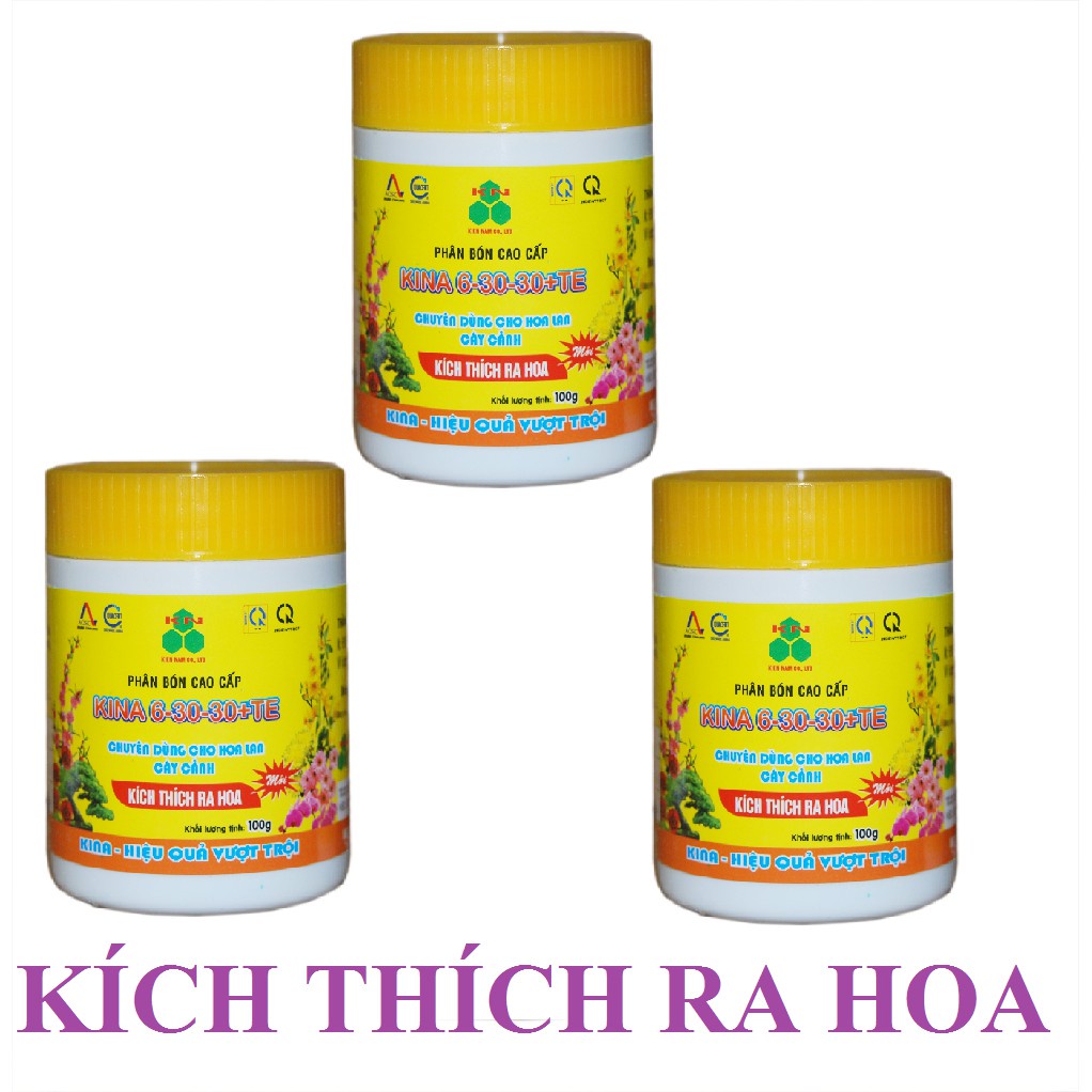 SET 3 HỦ KINA NPK 6-30-30 TE hủ 100g - Phân bón kích thích ra hoa cho phong lan và cây cảnh