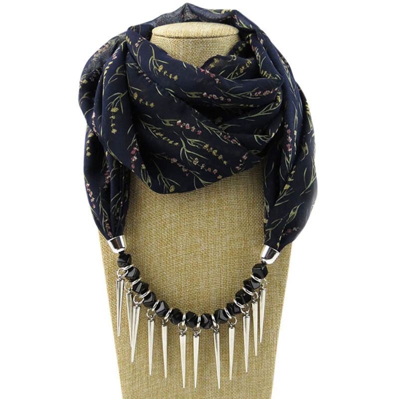 Khăn Choàng Cổ 180x48cm In Họa Tiết Hoa / Hình Học Đính Hạt Phối Tua Rua Phong Cách Dân Tộc Cho