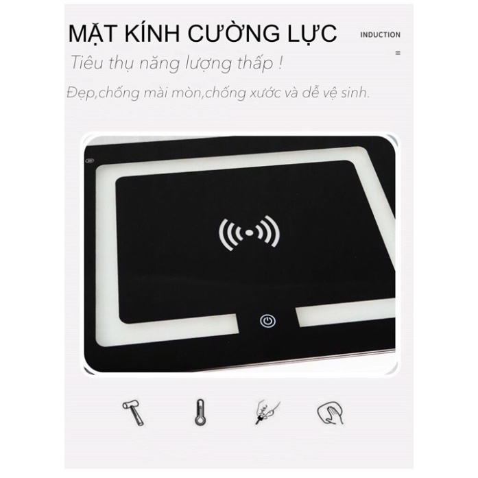 Tủ đầu giường mini thông minh 3 ngăn kèm đèn Led sạc điện thoại không dây mặt cảm ứng kích thước 49-