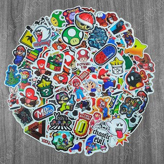 Bộ hình dán Mario Sticker trang trí nón bảo hiểm, vali, laptop chống nước cao cấp không bay màu