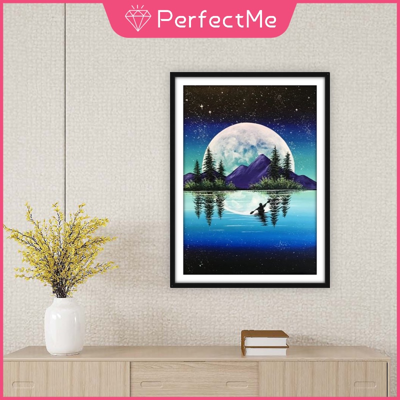 Bộ tranh đính đá 5D họa tiết phong cảnh dưới mặt trăng độc đáo DIY