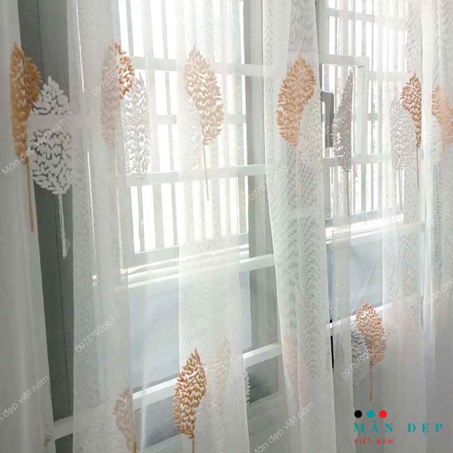 [Mã LIFEHL50K giảm 10% đơn 200K] Rèm cửa dán tường 1 lớp voan họa tiết hoa lá trang trí decor phòng rẻ đẹp