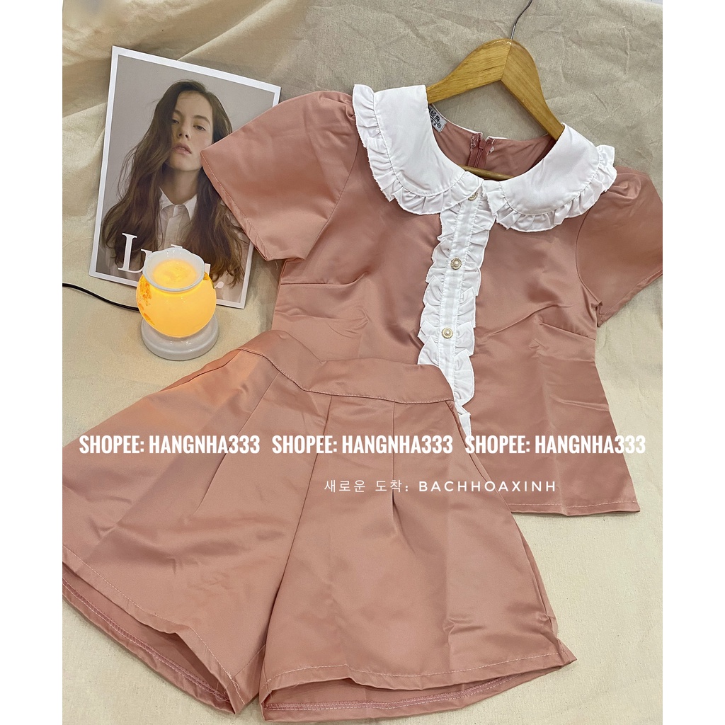 Set Quần short + Áo tay ngắn viền bèo tiểu thư sang chảnh Ulzzang basic trendy